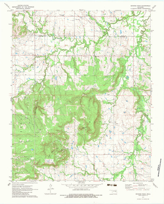 Classic USGS Spanish Peak Oklahoma 7.5'x7.5' Topo Map Image