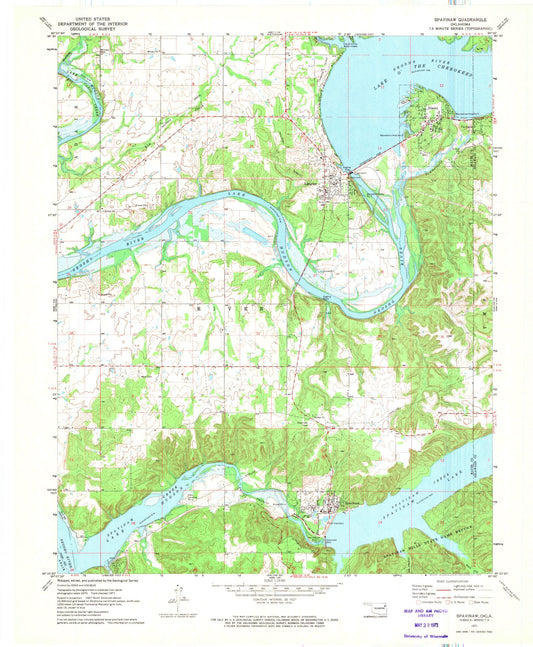 Classic USGS Spavinaw Oklahoma 7.5'x7.5' Topo Map Image