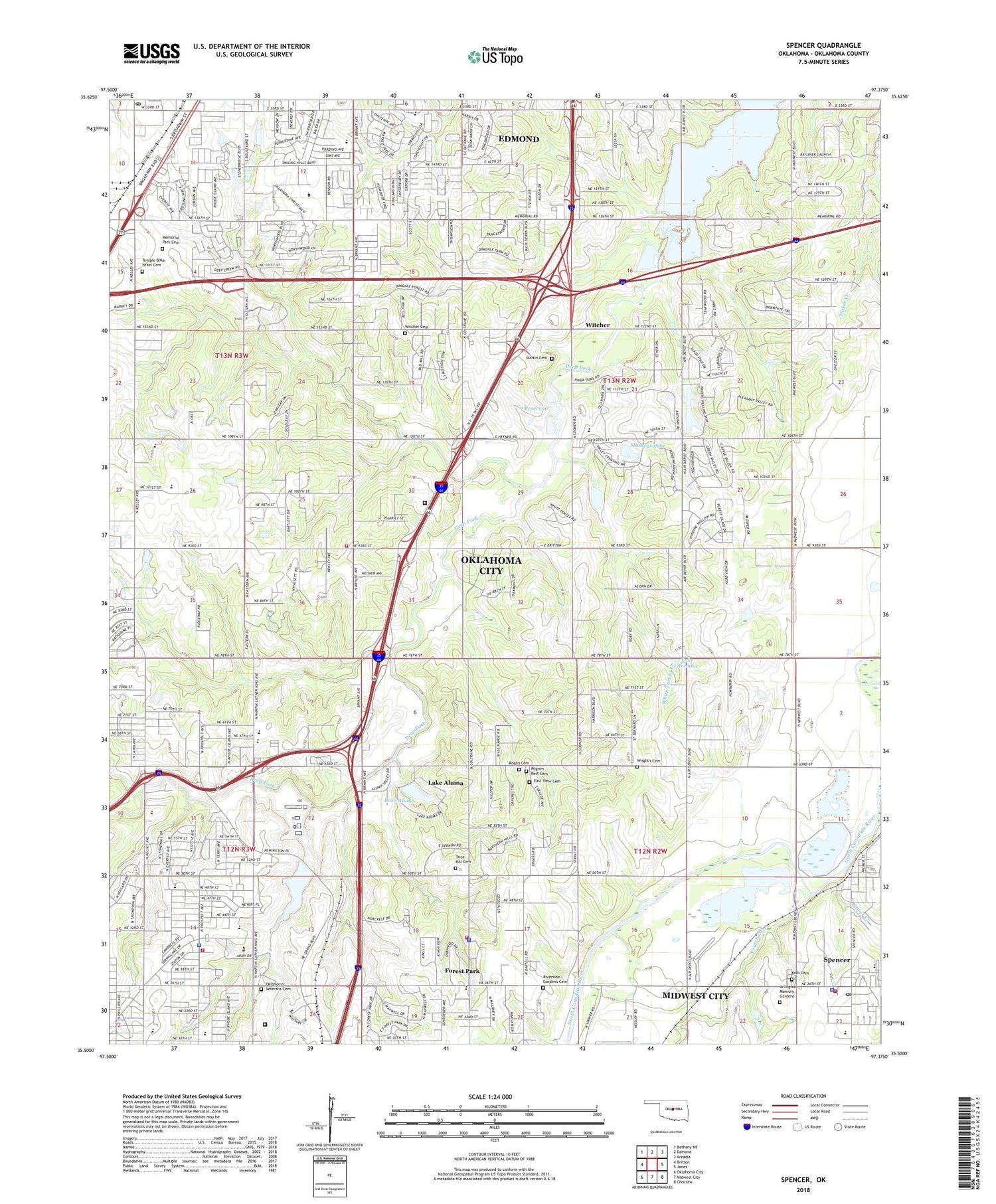 Spencer Oklahoma US Topo Map Image