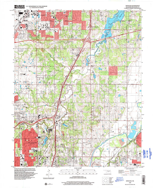 Classic USGS Spencer Oklahoma 7.5'x7.5' Topo Map Image