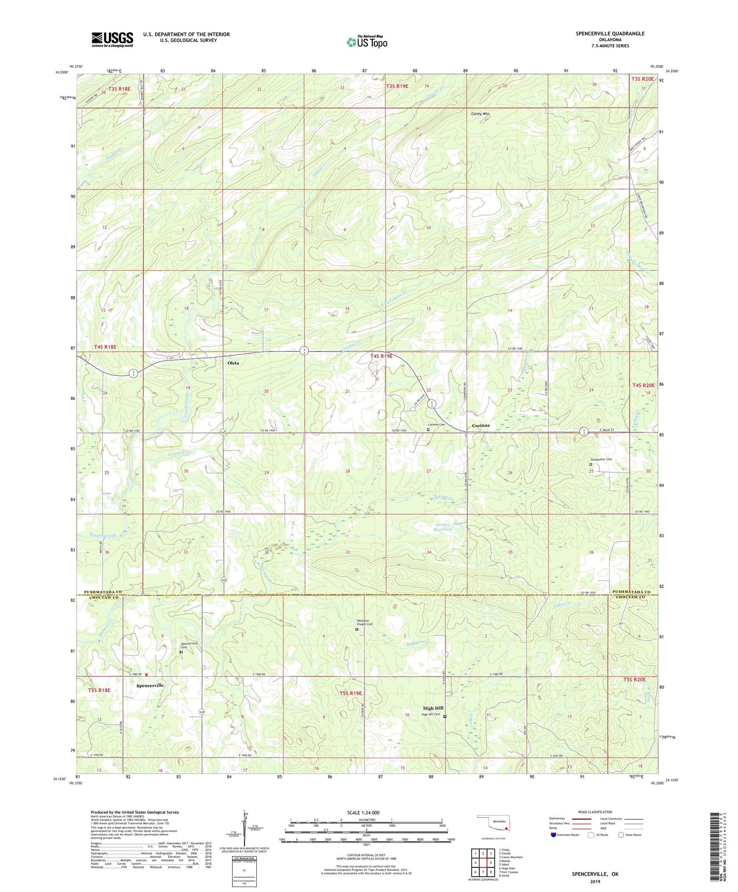Spencerville Oklahoma US Topo Map Image