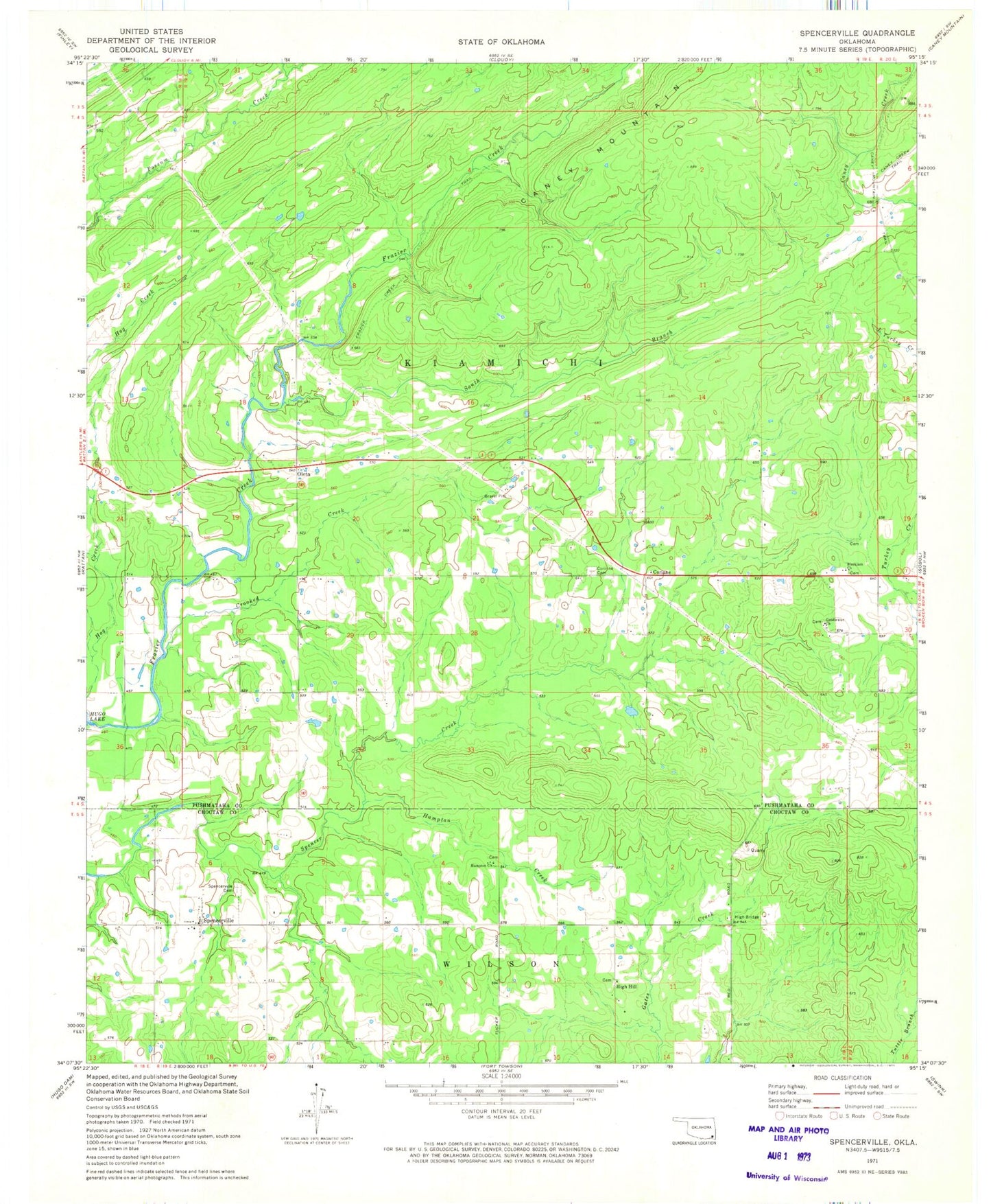 Classic USGS Spencerville Oklahoma 7.5'x7.5' Topo Map Image