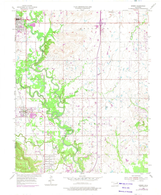 Classic USGS Sperry Oklahoma 7.5'x7.5' Topo Map Image