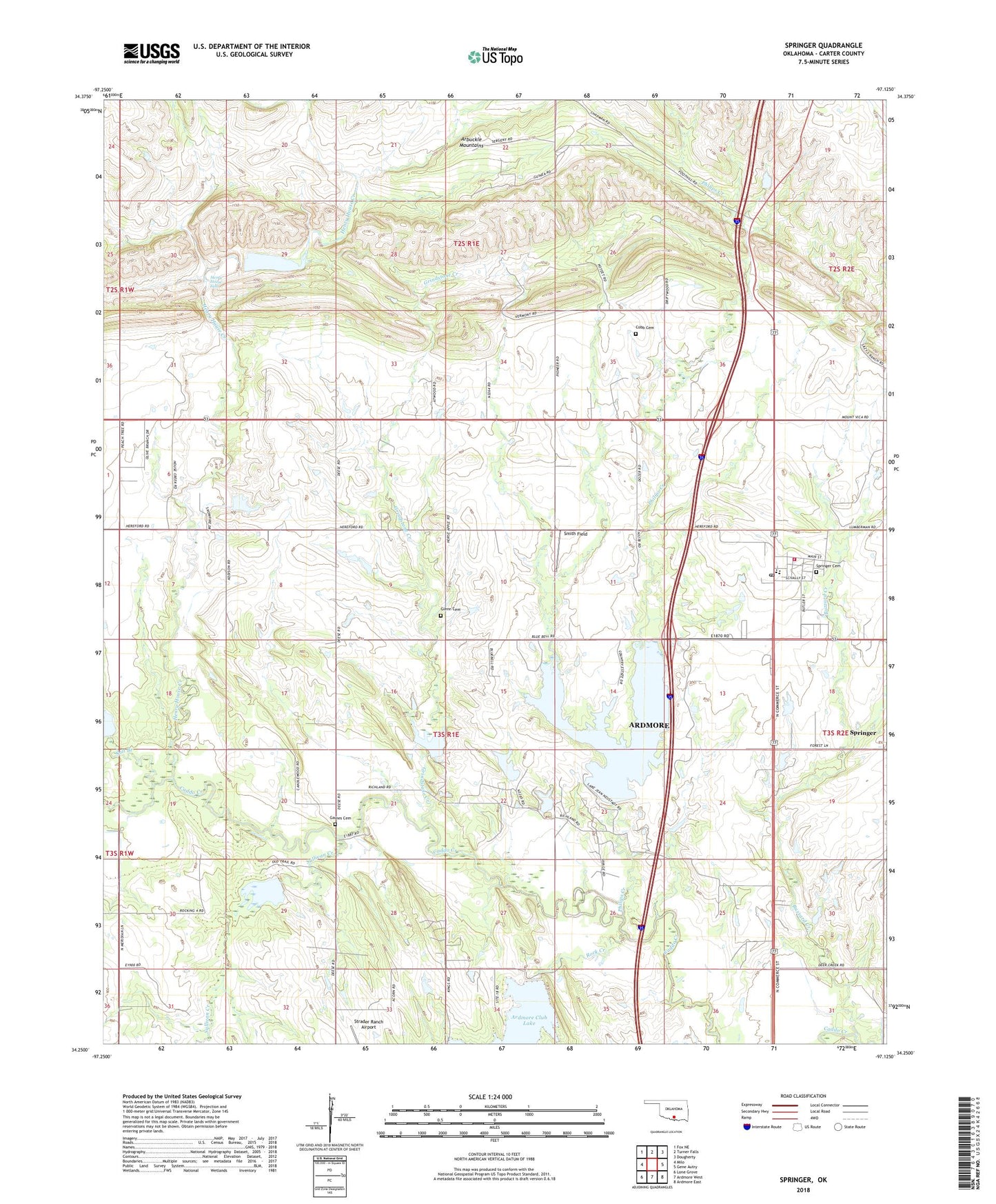 Springer Oklahoma US Topo Map Image