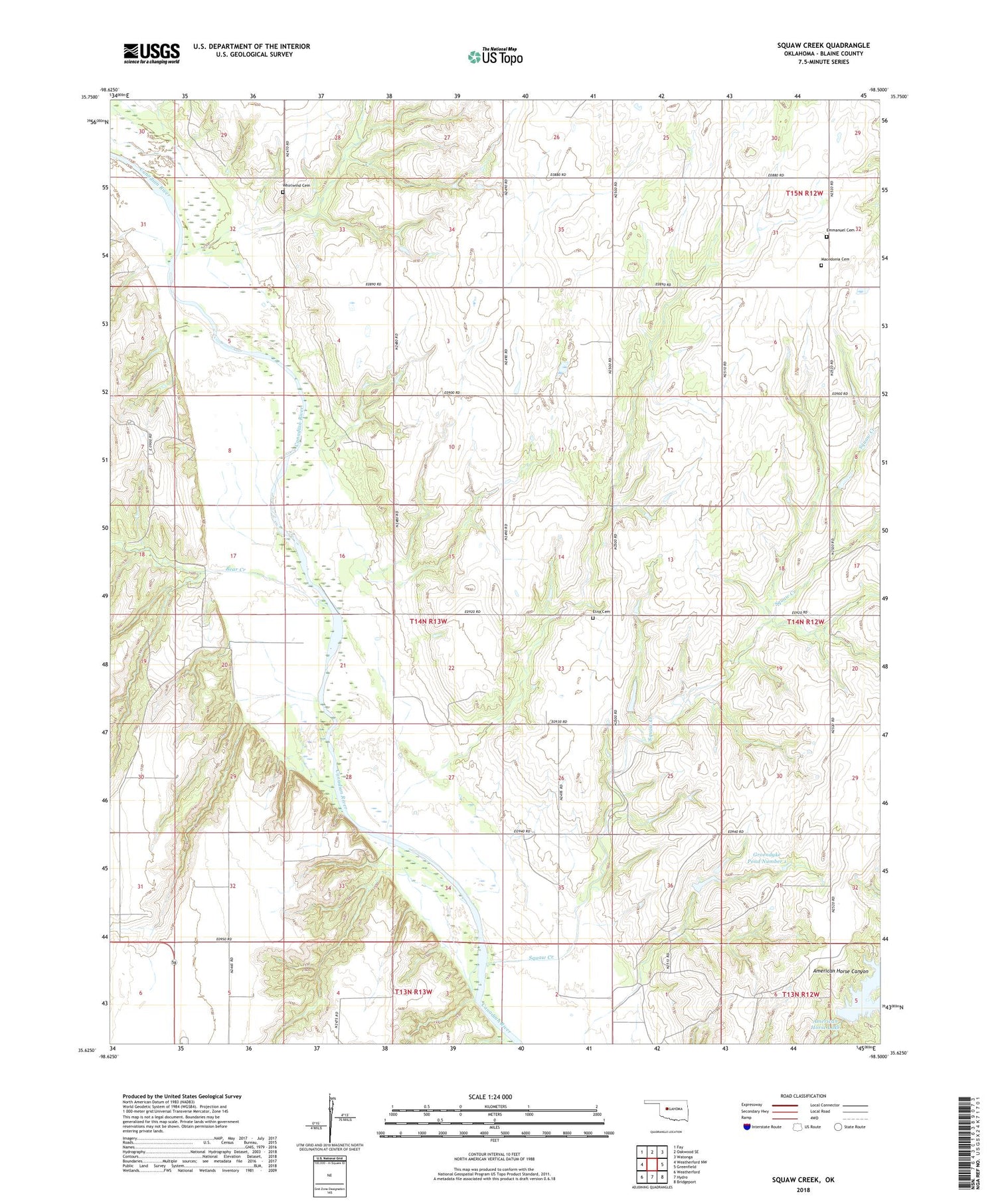 Squaw Creek Oklahoma US Topo Map Image