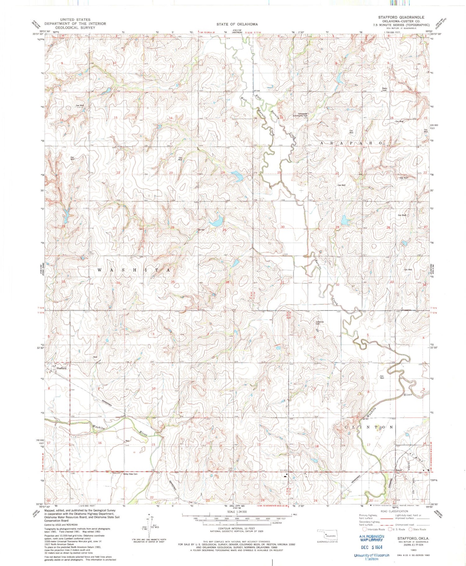Classic USGS Stafford Oklahoma 7.5'x7.5' Topo Map Image