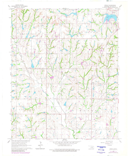 Classic USGS Stealy Oklahoma 7.5'x7.5' Topo Map Image