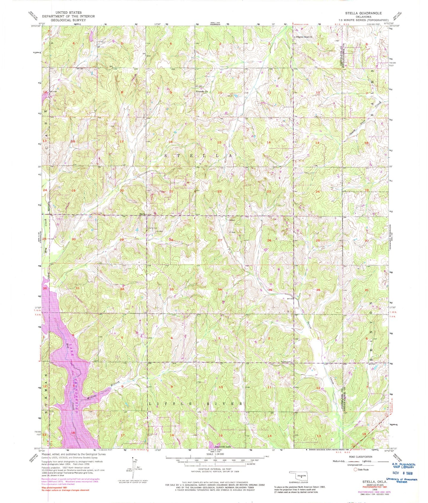 Classic USGS Stella Oklahoma 7.5'x7.5' Topo Map Image