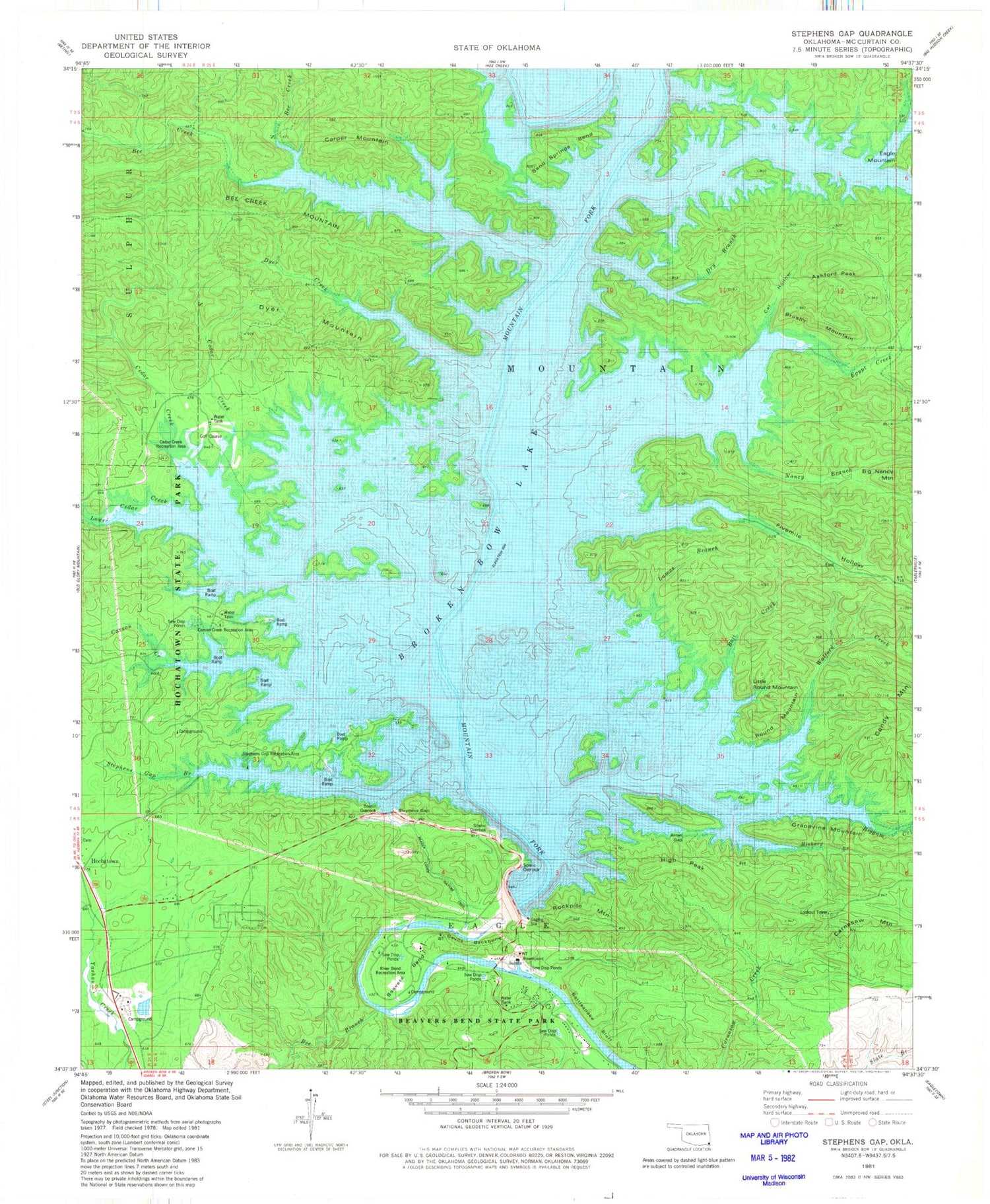 USGS Classic Stephens Gap Oklahoma 7.5'x7.5' Topo Map Image