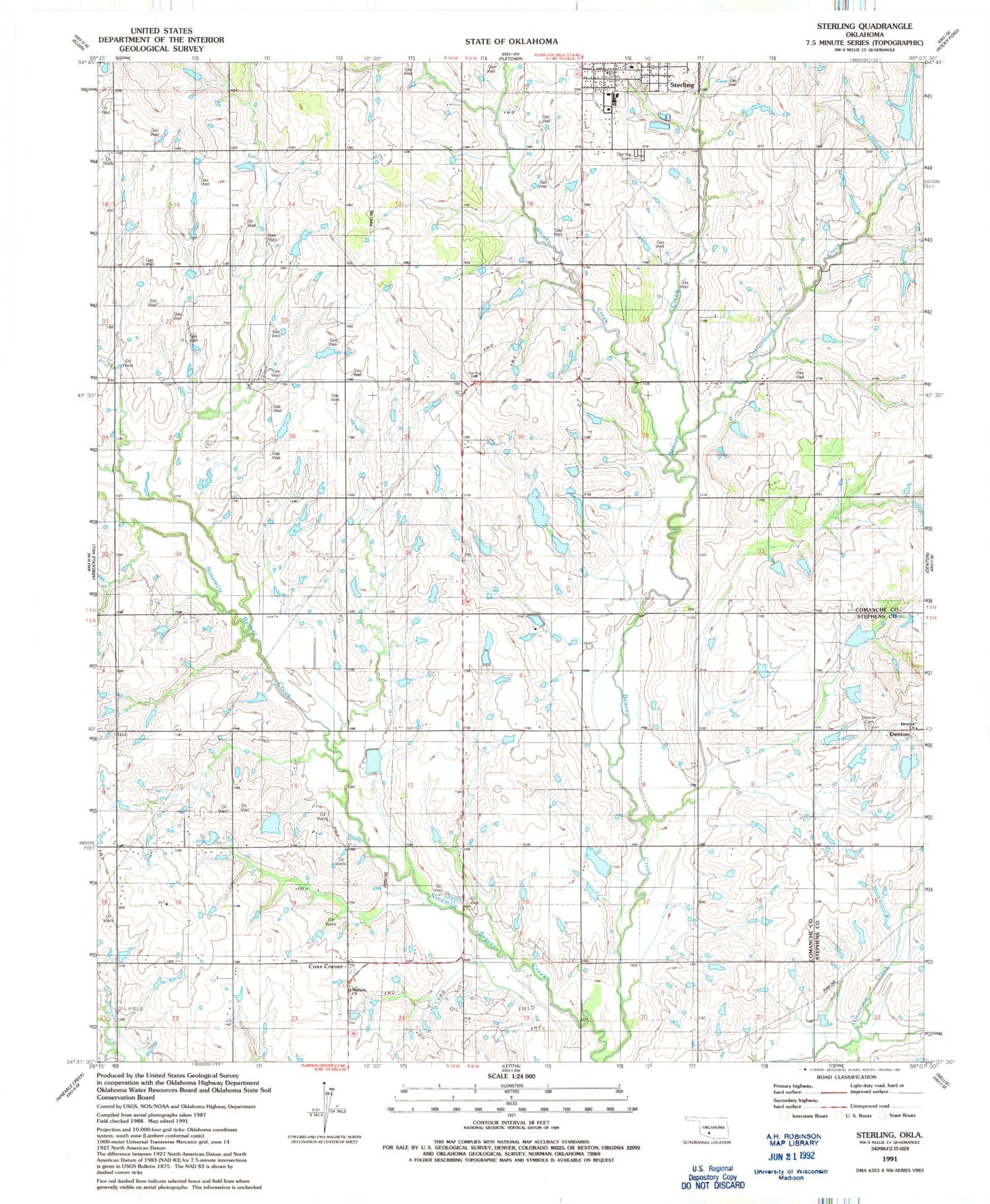Classic USGS Sterling Oklahoma 7.5'x7.5' Topo Map Image