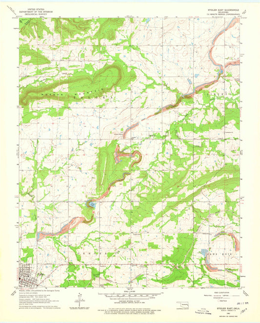 Classic USGS Stigler East Oklahoma 7.5'x7.5' Topo Map Image