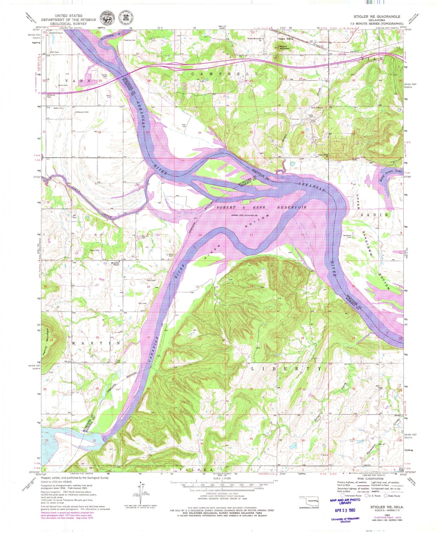 Classic USGS Stigler NE Oklahoma 7.5'x7.5' Topo Map Image