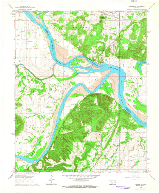 Classic USGS Stigler NE Oklahoma 7.5'x7.5' Topo Map Image