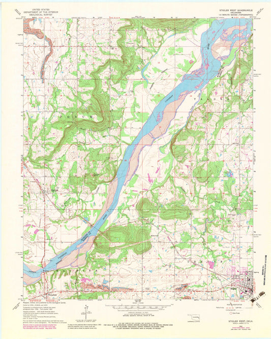 Classic USGS Stigler West Oklahoma 7.5'x7.5' Topo Map Image