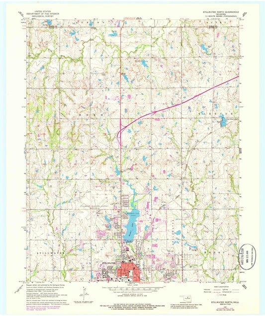 Classic USGS Stillwater North Oklahoma 7.5'x7.5' Topo Map Image
