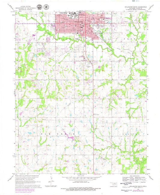 Classic USGS Stillwater South Oklahoma 7.5'x7.5' Topo Map Image