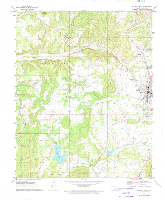 Classic USGS Stilwell West Oklahoma 7.5'x7.5' Topo Map Image