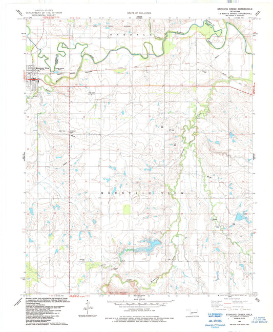 Classic USGS Stinking Creek Oklahoma 7.5'x7.5' Topo Map Image