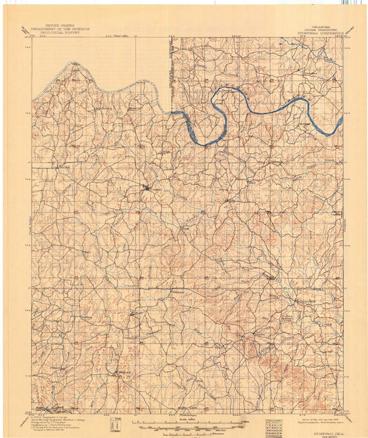 Historic 1901 Stonewall Oklahoma 30'x30' Topo Map Image