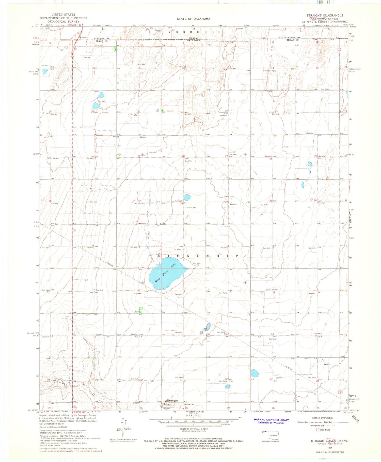 Classic USGS Straight Oklahoma 7.5'x7.5' Topo Map Image