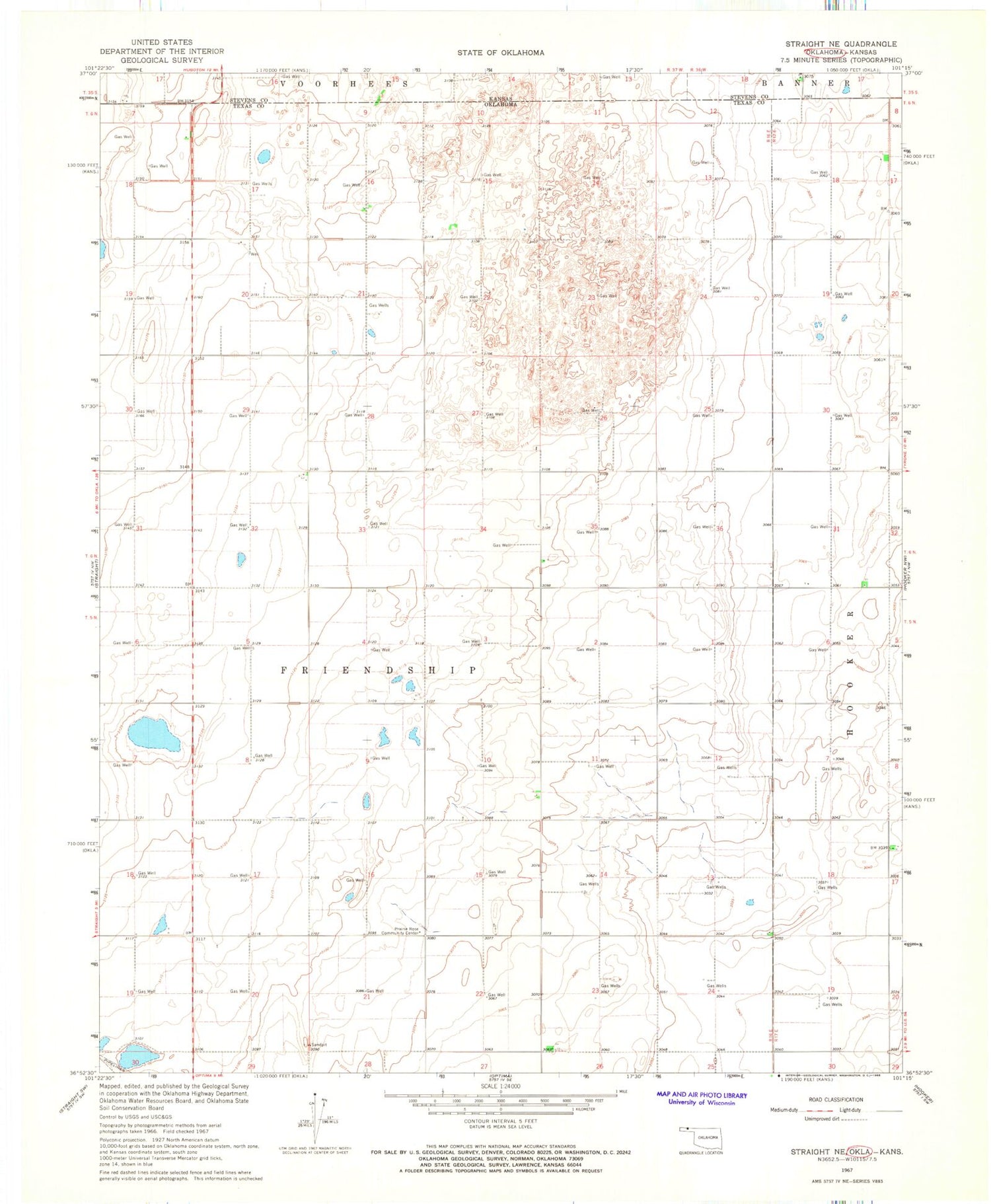 Classic USGS Straight NE Oklahoma 7.5'x7.5' Topo Map Image