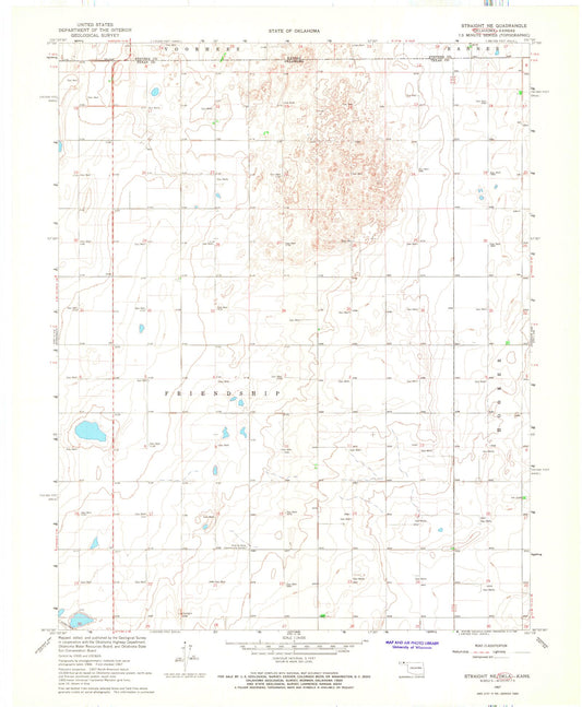 Classic USGS Straight NE Oklahoma 7.5'x7.5' Topo Map Image