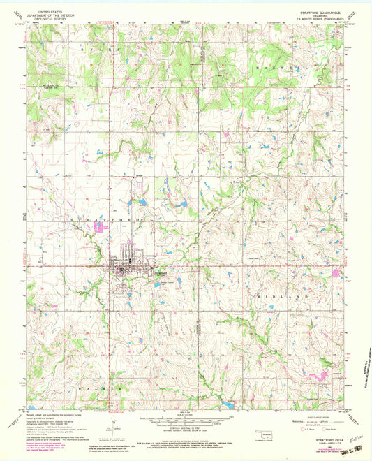 Classic USGS Stratford Oklahoma 7.5'x7.5' Topo Map Image