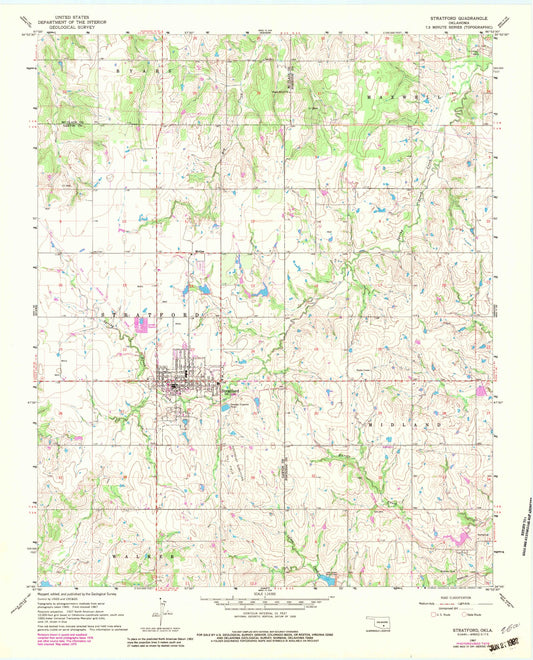 Classic USGS Stratford Oklahoma 7.5'x7.5' Topo Map Image