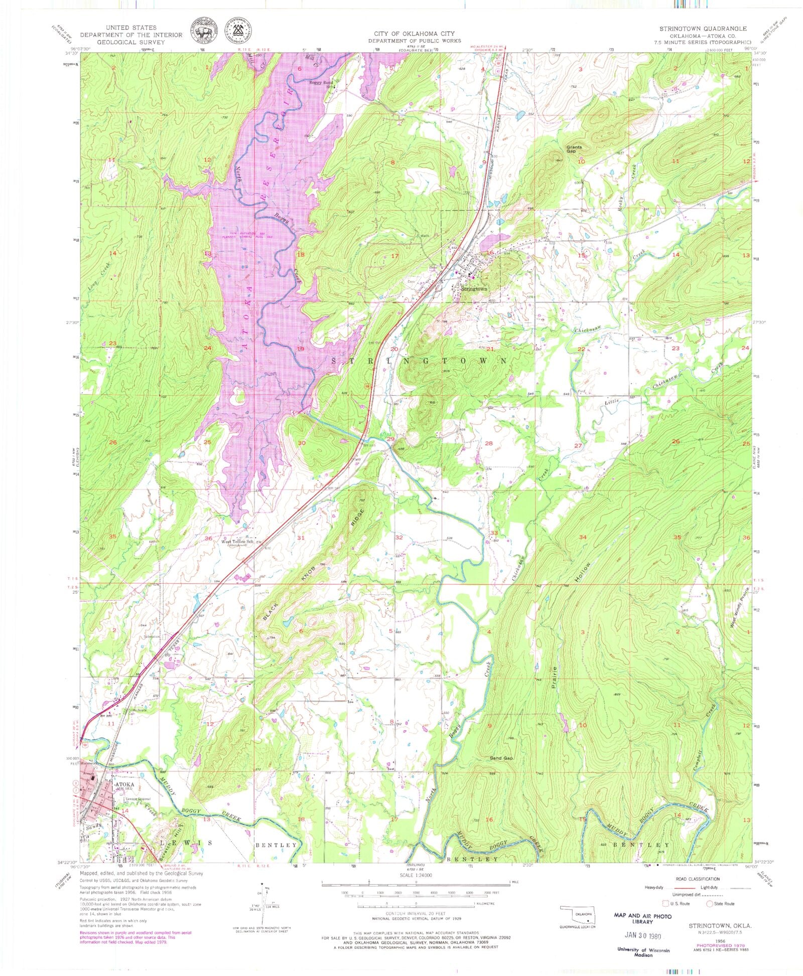 Classic USGS Stringtown Oklahoma 7.5'x7.5' Topo Map – MyTopo Map Store