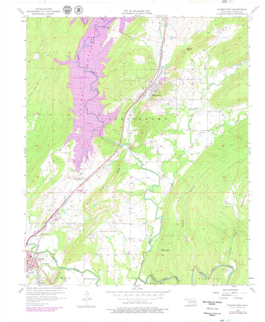 Classic USGS Stringtown Oklahoma 7.5'x7.5' Topo Map Image