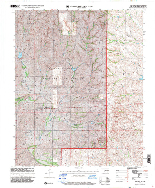 Classic USGS Strong City Oklahoma 7.5'x7.5' Topo Map Image