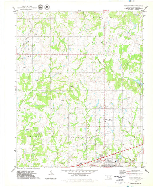 Classic USGS Stroud North Oklahoma 7.5'x7.5' Topo Map Image