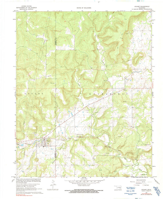 Classic USGS Stuart Oklahoma 7.5'x7.5' Topo Map Image