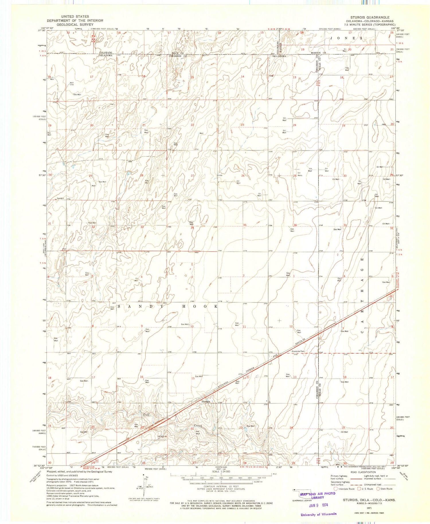 Classic USGS Sturgis Oklahoma 7.5'x7.5' Topo Map Image