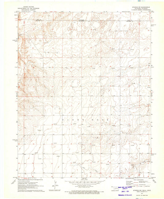 Classic USGS Sturgis NW Oklahoma 7.5'x7.5' Topo Map Image