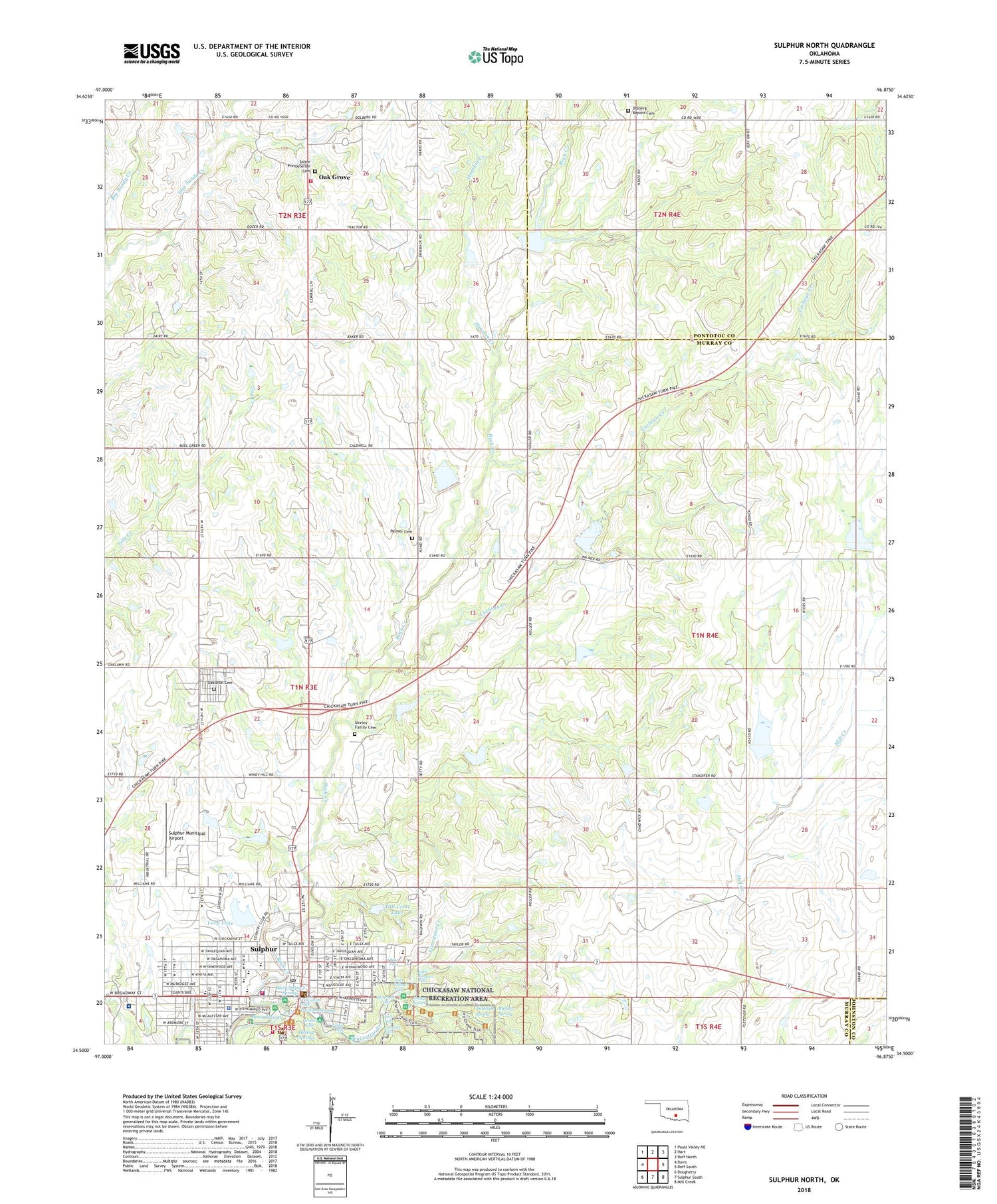 Sulphur North Oklahoma US Topo Map Image