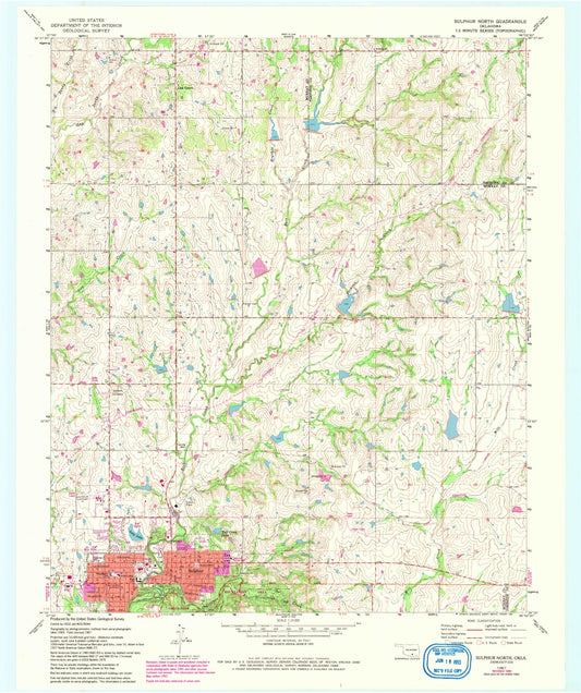 Classic USGS Sulphur North Oklahoma 7.5'x7.5' Topo Map Image