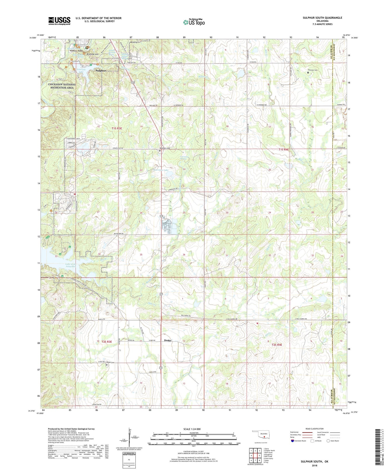 Sulphur South Oklahoma US Topo Map Image