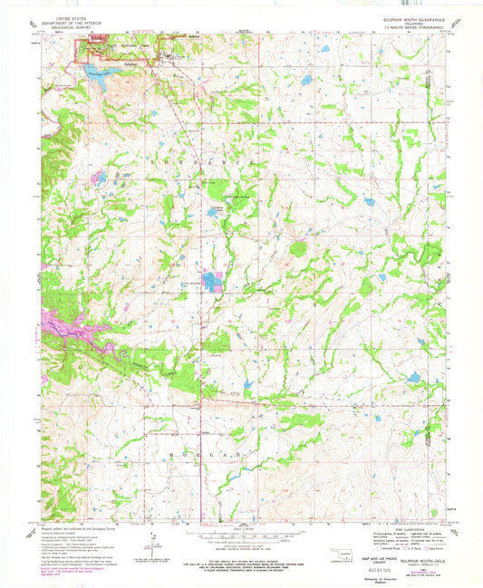 Classic USGS Sulphur South Oklahoma 7.5'x7.5' Topo Map Image