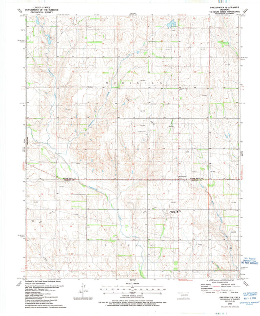 Classic USGS Sweetwater Oklahoma 7.5'x7.5' Topo Map Image