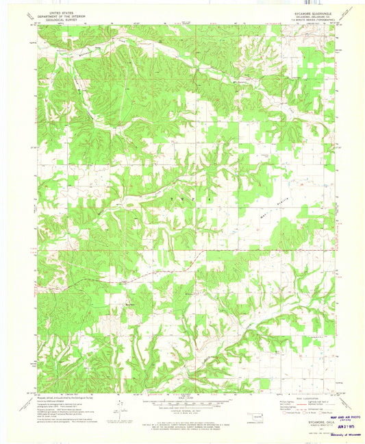 Classic USGS Sycamore Oklahoma 7.5'x7.5' Topo Map Image