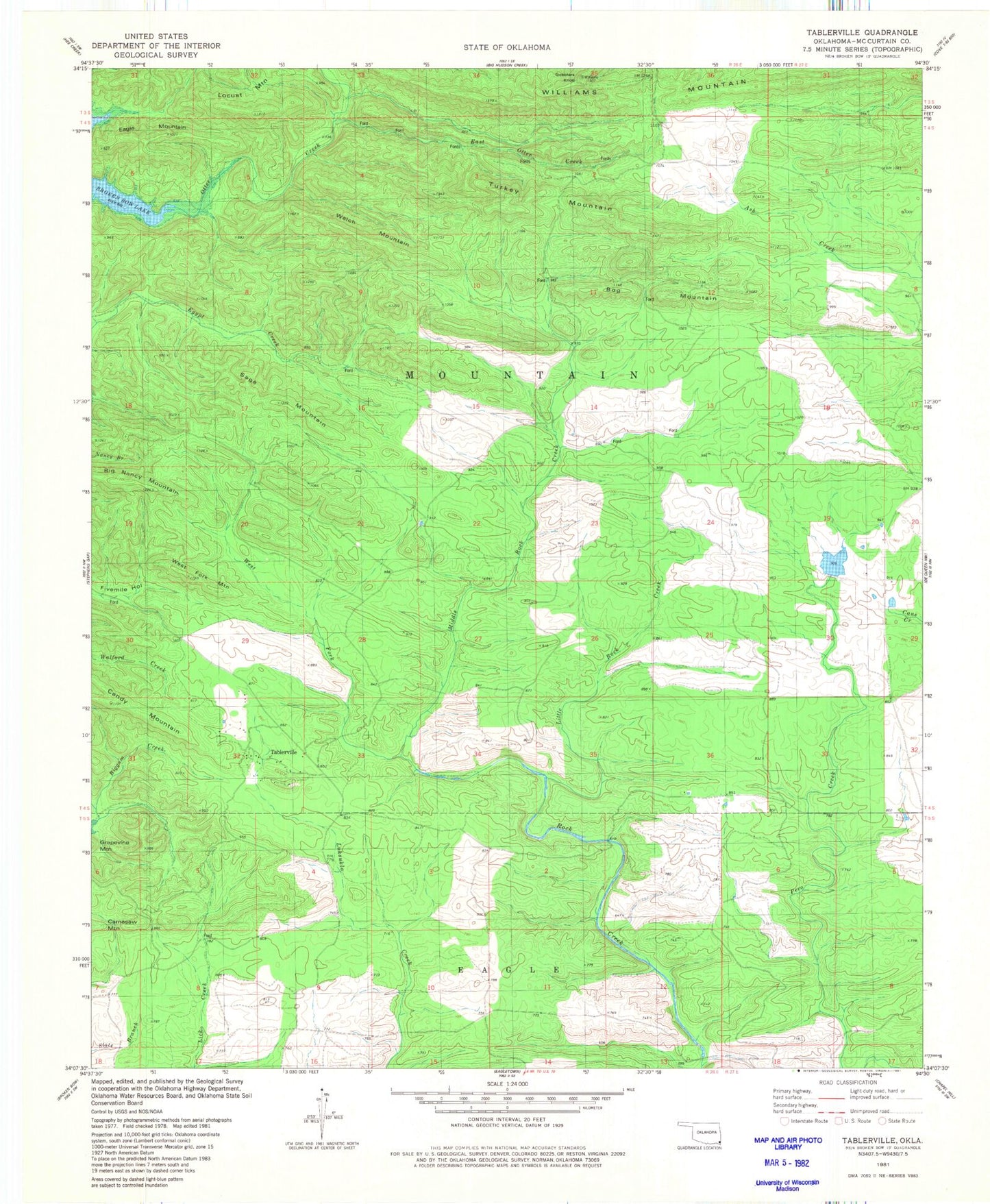 Classic USGS Tablerville Oklahoma 7.5'x7.5' Topo Map Image