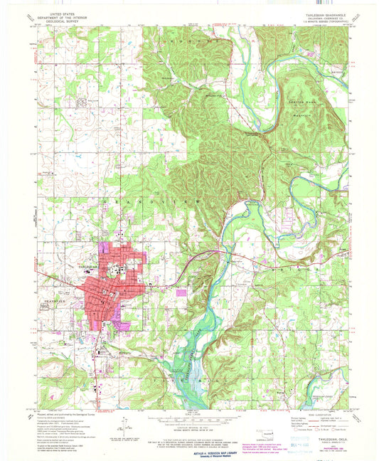 Classic USGS Tahlequah Oklahoma 7.5'x7.5' Topo Map Image