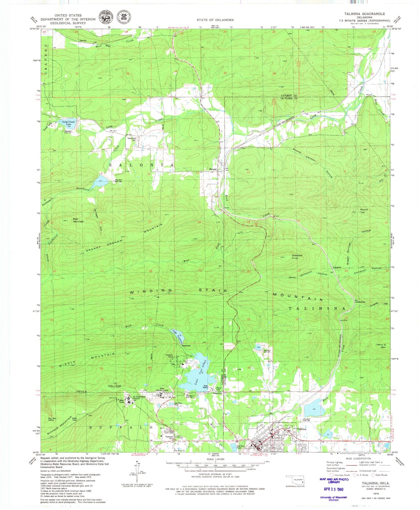 Classic USGS Talihina Oklahoma 7.5'x7.5' Topo Map Image