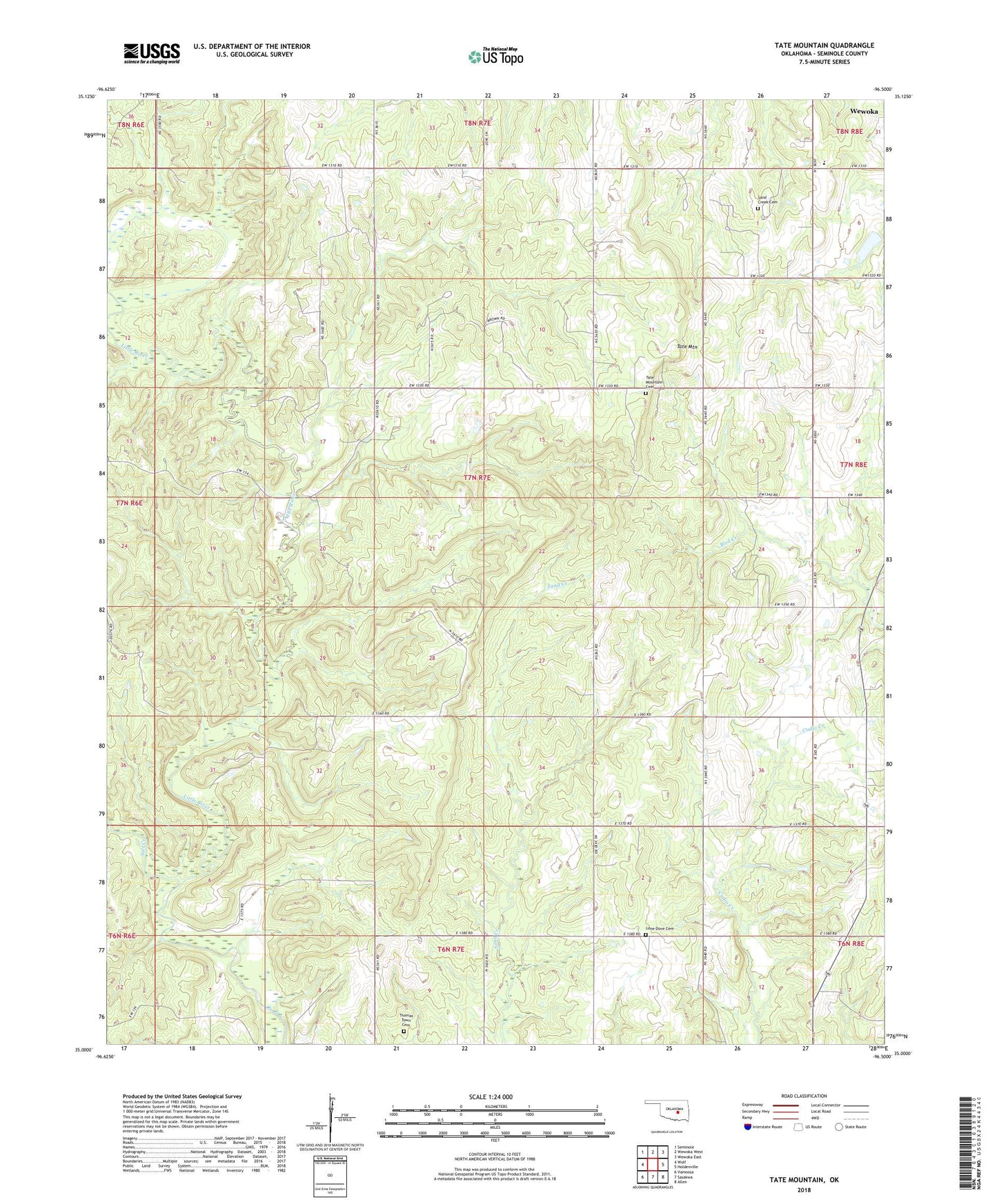 Tate Mountain Oklahoma US Topo Map Image