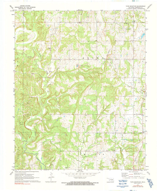 Classic USGS Tate Mountain Oklahoma 7.5'x7.5' Topo Map Image
