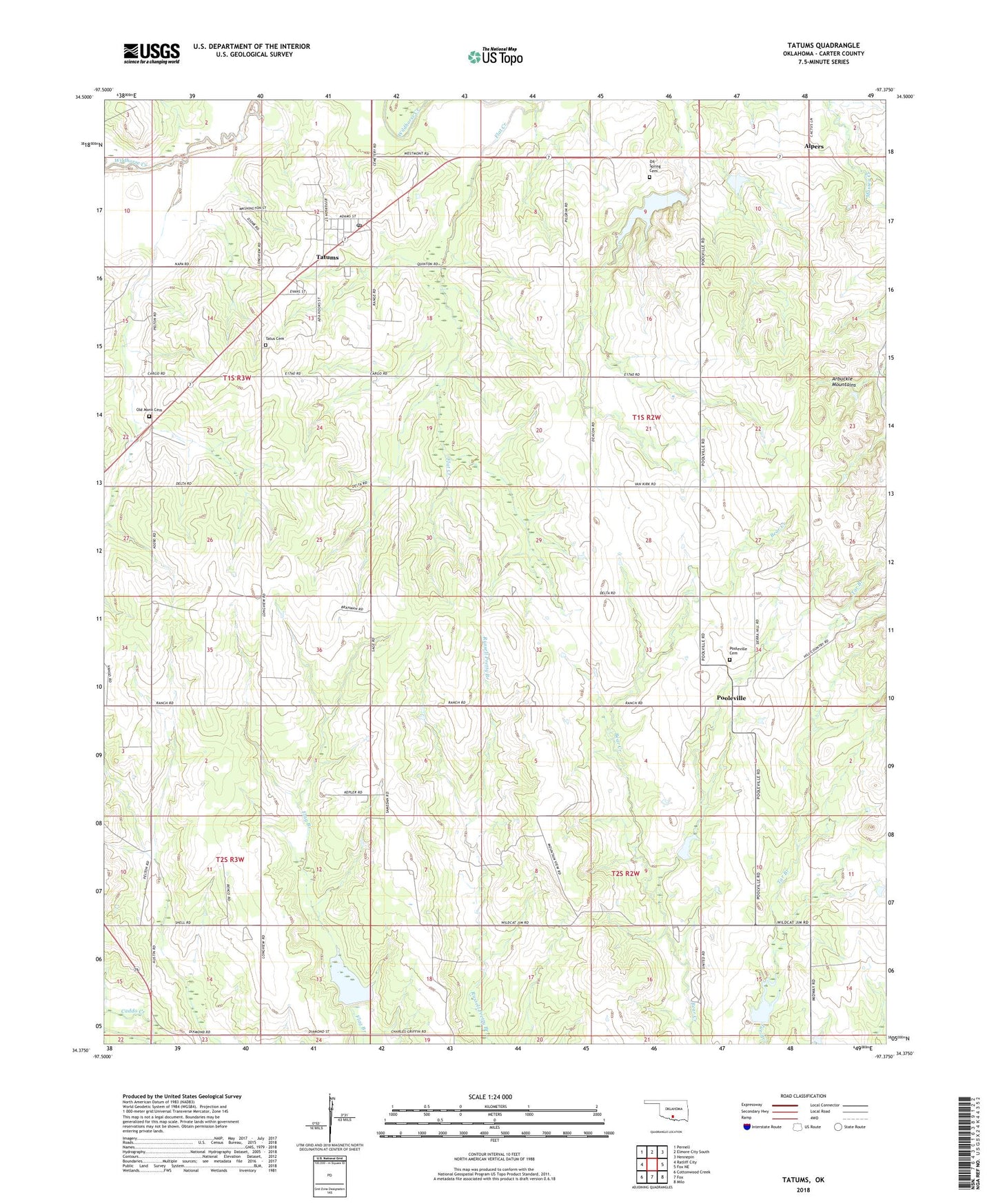 Tatums Oklahoma US Topo Map Image
