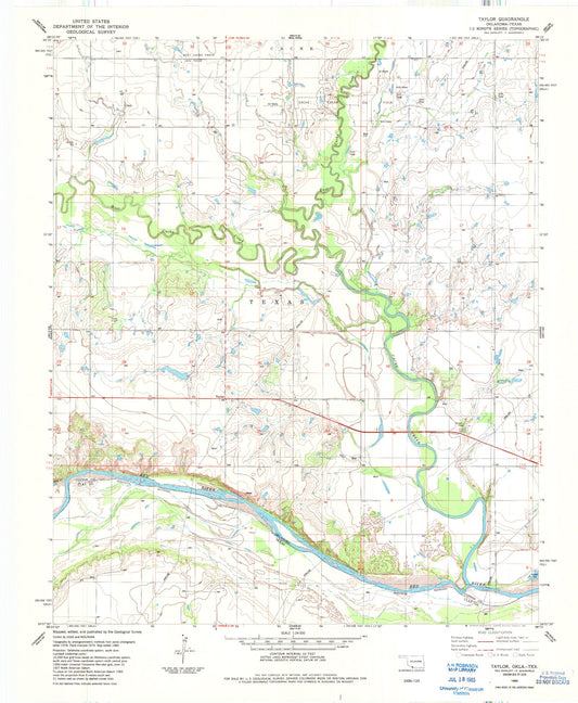 Classic USGS Taylor Oklahoma 7.5'x7.5' Topo Map Image