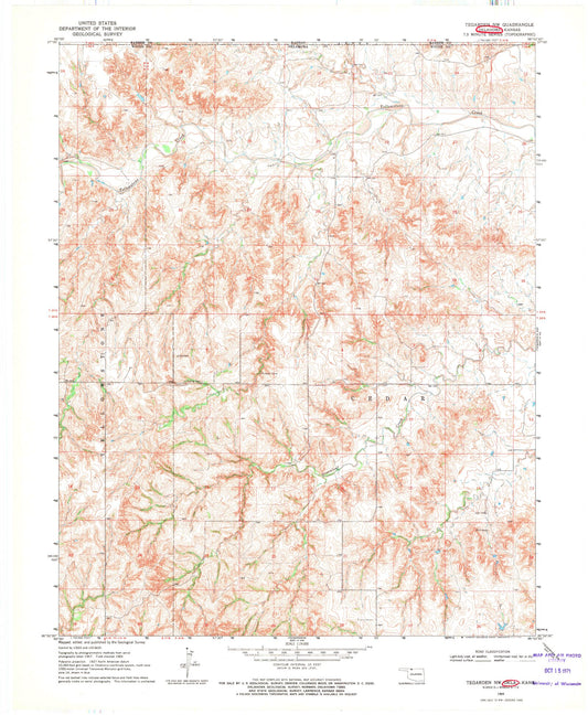 Classic USGS Tegarden NW Oklahoma 7.5'x7.5' Topo Map Image