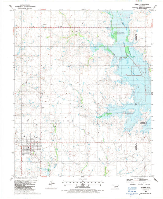 Classic USGS Temple Oklahoma 7.5'x7.5' Topo Map Image